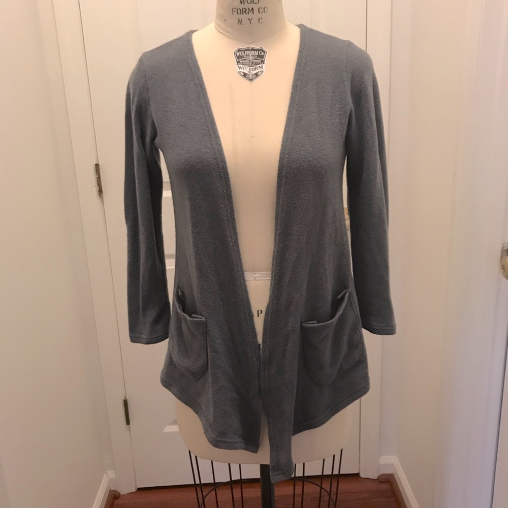 Grey Draped Cardigan with Front Pockets
